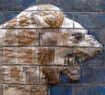 Glazed brick friezes detail from Babylon's main entrance, the Ishtar Gate, dating from the reign of Nebuchadnezzar II (605 - 562 BC), Istanbul Archaeology Museum, Museum of the Ancient Orient